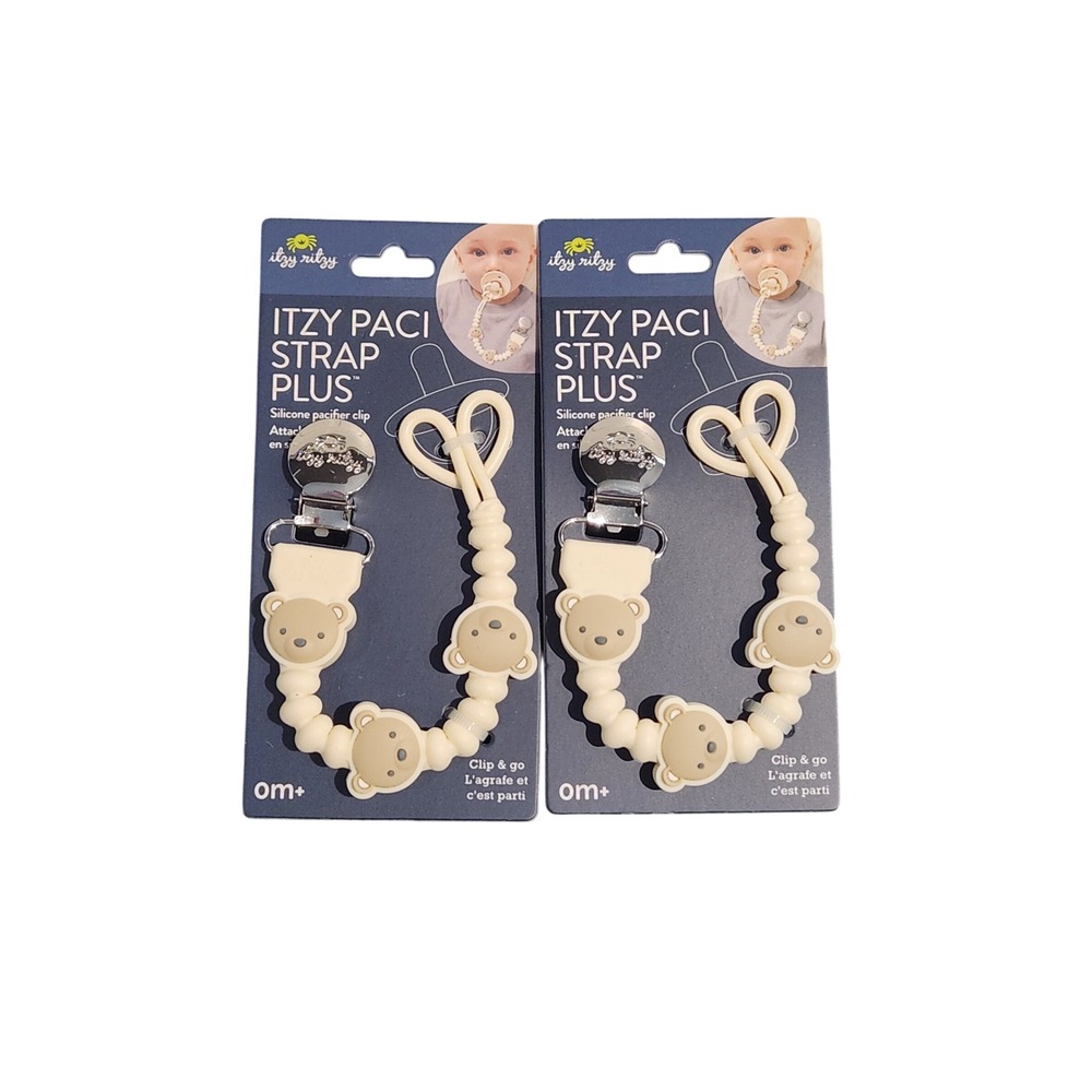 Itzy Ritzy Itzy Paci Strap Plus Silicone Pacifier Clip Bear Cream 2 Pack